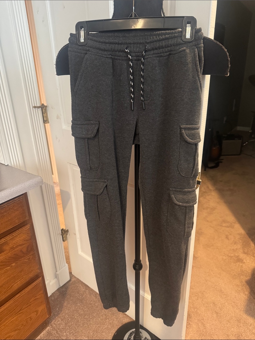 Dark Gray Cargo Sweatpants with Drawstring